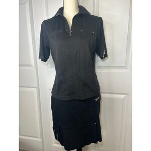 Jamie Sadock Black Skort & Top Set Zip Up‎ Collared Golf Outfit Womens Small 6